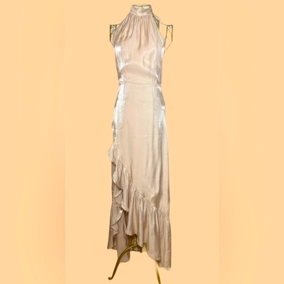 NWT XIX Palms Hawaiian Apricot Flowy Halter Ruffled Dress, Leg Slit & Low Back S - Picture 6 of 16